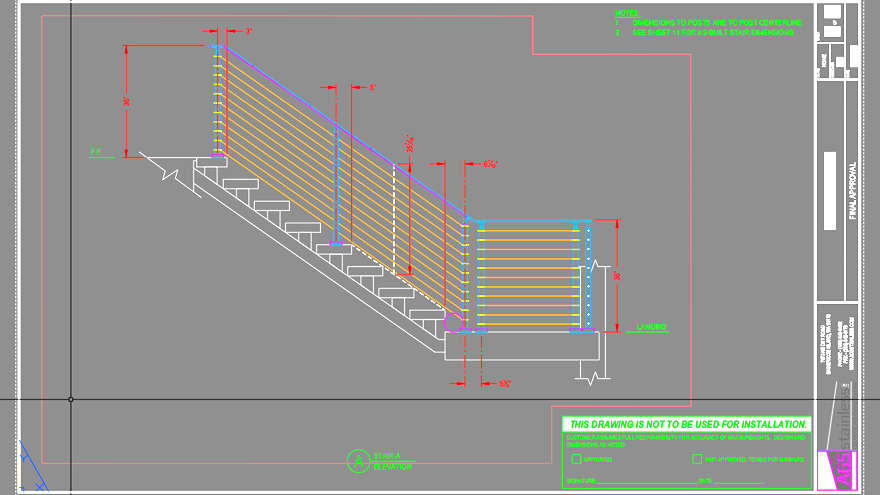 CAD drawing for a custom stainless steel railing system