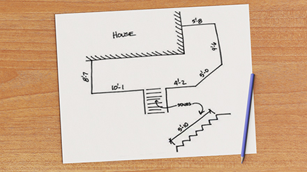 Simple sketch with measurements for a custom railing estimate