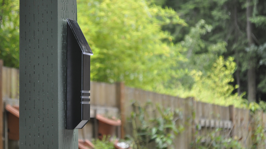 Outdoor led solar lighting from AGS Stainless. The solar light shell is made from stainless steel.