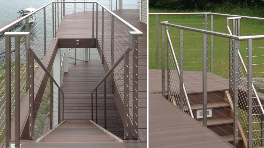 Side mount cable railing on deck. Deck cable rails.
