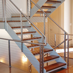cable wire railing in stairway.
