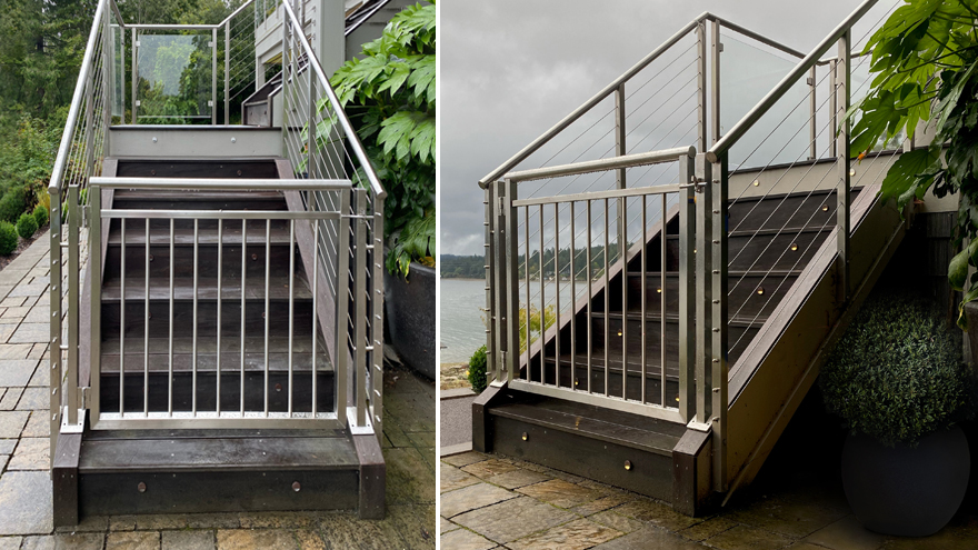Mixed infill railing system includes a gate with bar railing