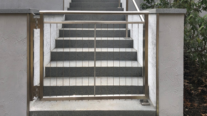Custom fabricated vertical cable railing gate