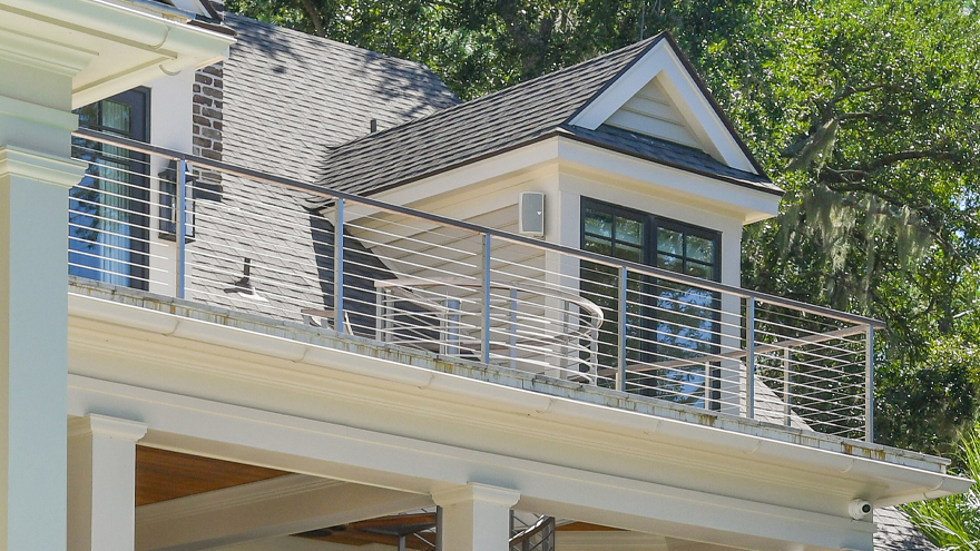 Wire rail for balcony on a luxury custom home.