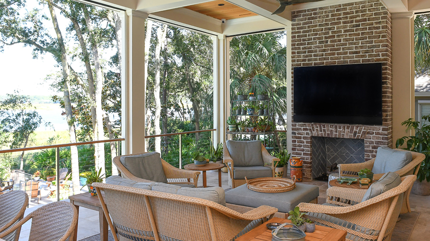 Handrail for back porch on a high-quality custom Hilton Head home.