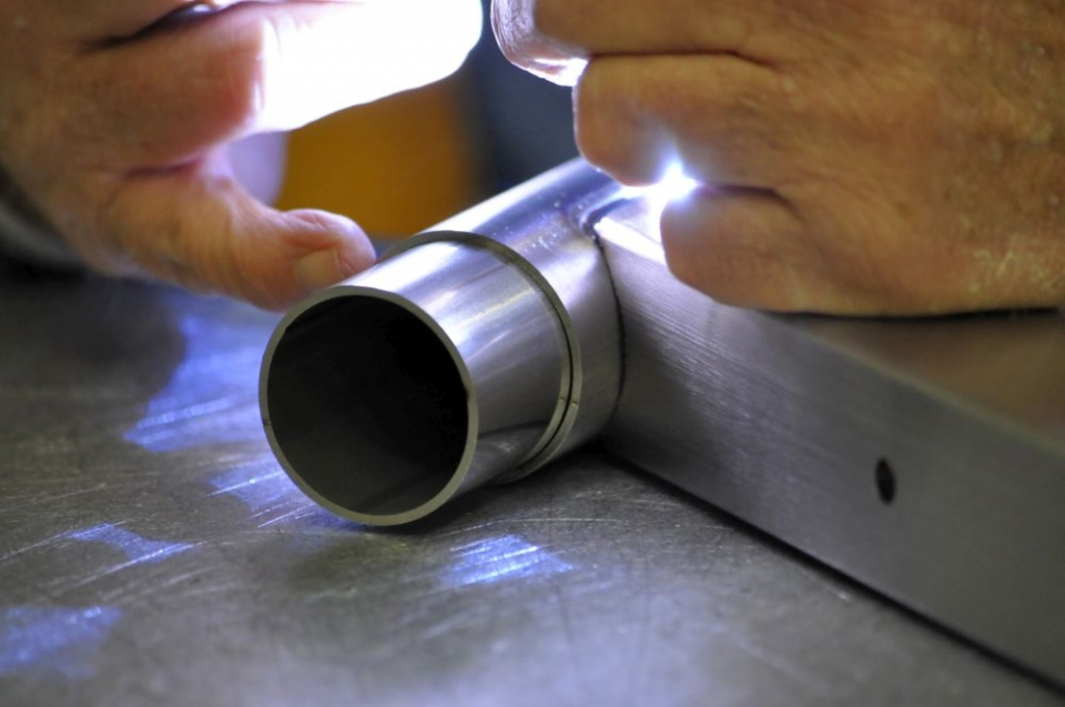 Finished TIG-welded stainless steel railing component